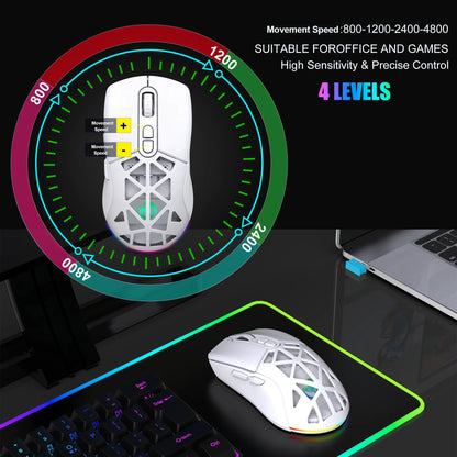 Ratón gaming HXSJ T26 de doble modo 2.4G+BT5.1, inalámbrico para portátil, 4800DPI ajustables, óptico, ergonómico para gamer