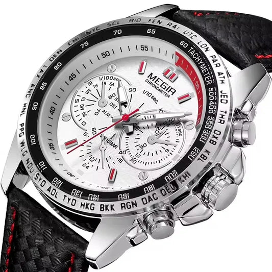 MEGIR 1010 Men's Quartz Watch with Leather Strap, Analog Display, Fashion Design, Stylish Gift for Men relogio feminino