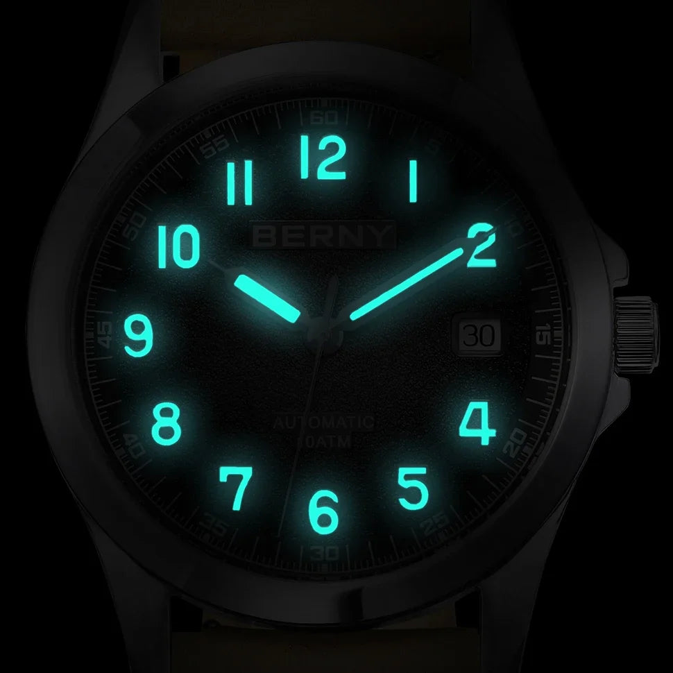 BERNY Automatic Watch Men ST2130 Luminous Mechanical Wristwatch Sapphire Waterproof 10ATM Top Brand Luxury Watch for Men