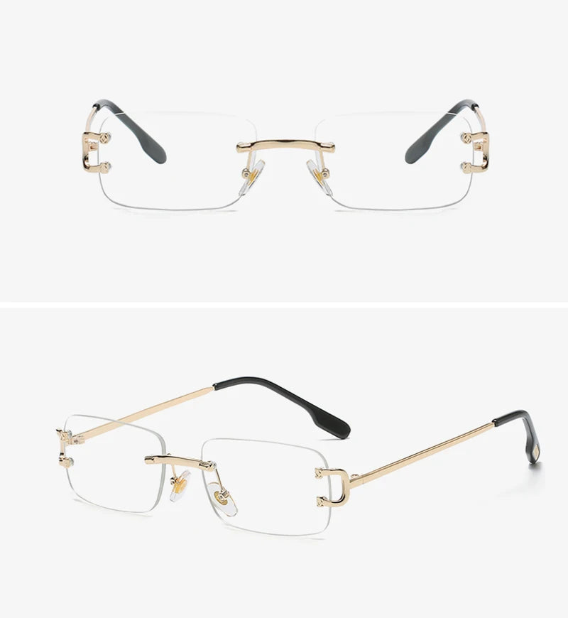Kachawoo retro rectangular sunglasses rimless male female uv400 small sun glasses fashion blue pink gold metal birthday gifts