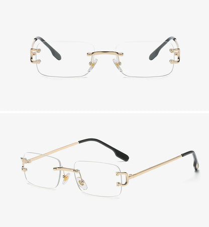 Kachawoo retro rectangular sunglasses rimless male female uv400 small sun glasses fashion blue pink gold metal birthday gifts