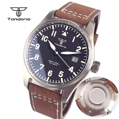 Tandorio 39mm Pilot Men's Diving Automatic Watch AR Sapphire Miyota8215/PT5000 Movt Mechanical Steel Wristwatch 20BAR Green Lume