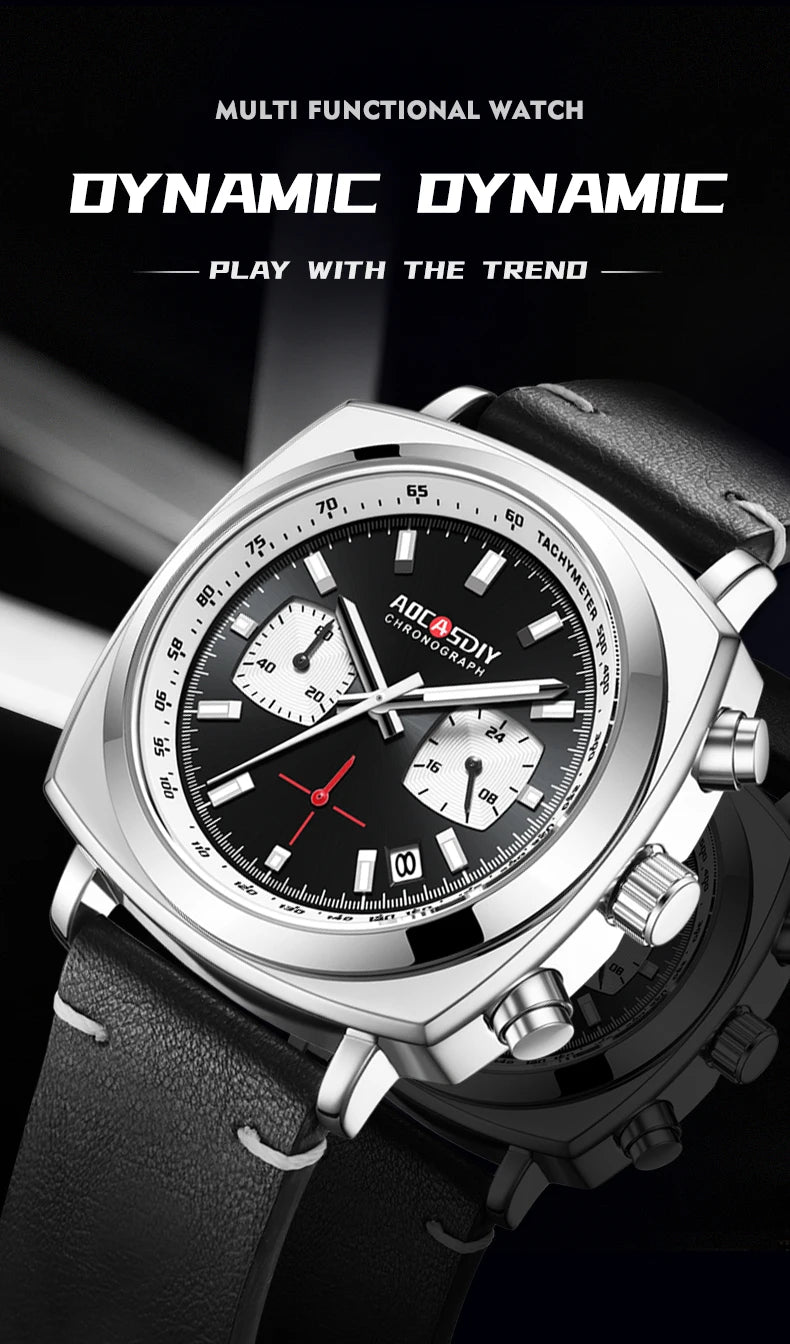 2026 New Square Watches for Men Multi-Functional Three-Eye Six-Pin Timing Waterproof Chronograph Quartz Watch Relogio Masculino