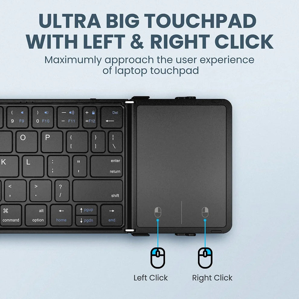 JOMAA Foldable Bluetooth Wireless Keyboard With Touchpad Portable Rechargeable 63 Keys Slim Keyboard for Windows 7/8/10/iOS