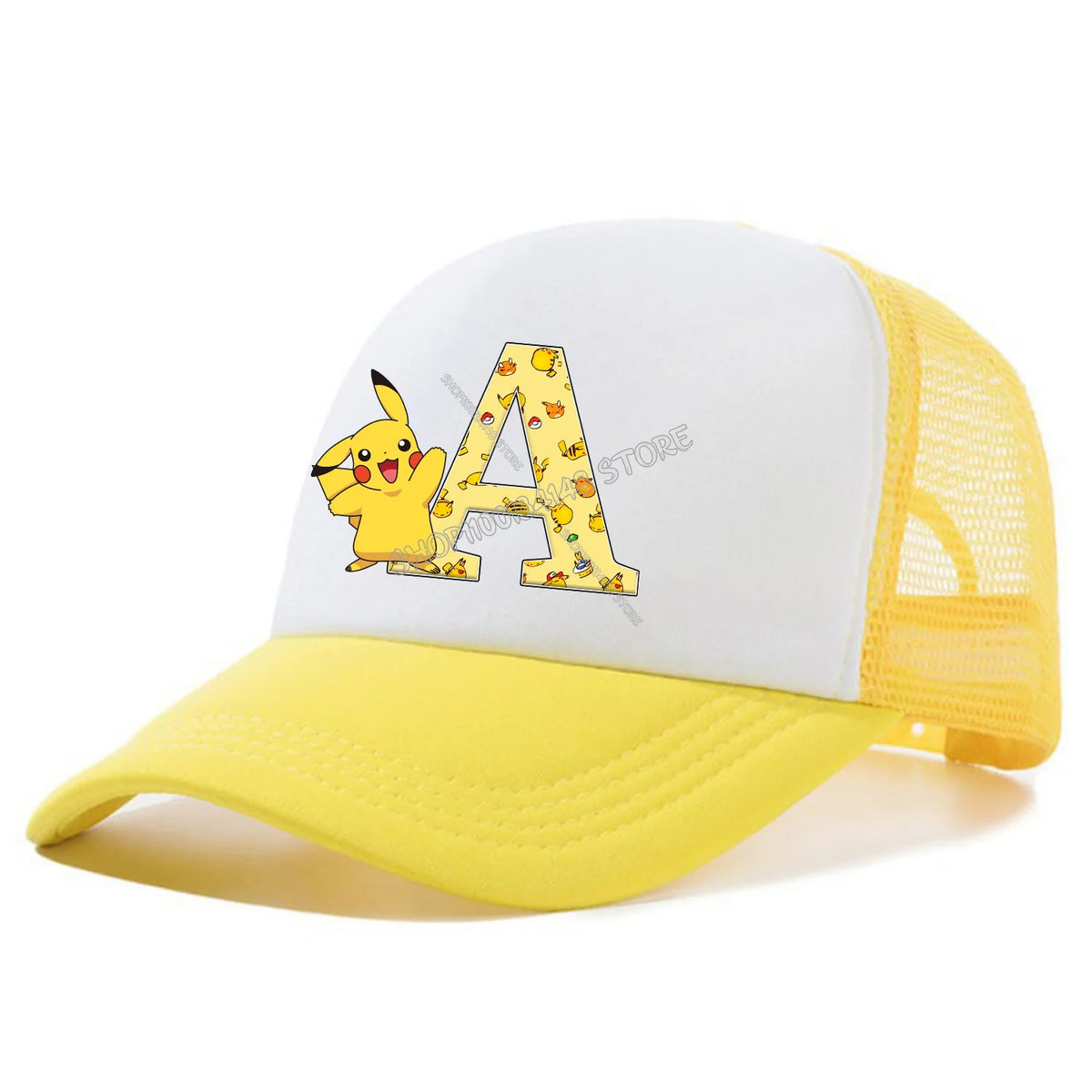 Cappellino con visiera Pokemon Pikachu, cappellini da baseball con lettere A-Z in stile cartone animato, cappellino estivo alla moda in rete traspirante, cappellino coordinato genitore-figlio, cappotto da bambino, regalo per bambini