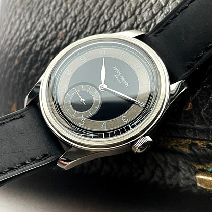 High-end men's 38MM watch black enamel dial ST17 manual mechanical watch leather waterproof