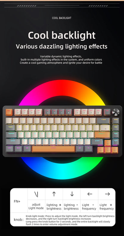 APAYADO 75% Gaming Keyboard Wired with Metal Knob, Hot-Swap K82 Black Mechanical Keyboard, ABS Transparent Character RGB