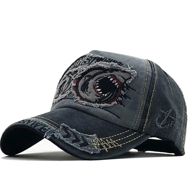 Trendy Shark Pattern Washed Baseball Cap for Men Women, Outdoor Fishing Sun Hat, Unisex Vintage Hip Hop Flat Brim Caps