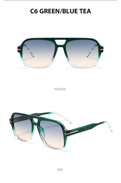 3507 Double Bridge Square Fashion Sunglasses - UV400 Vintage Pilot Style Shades, Retro Classic Sun Glasses for Men Women 411240
