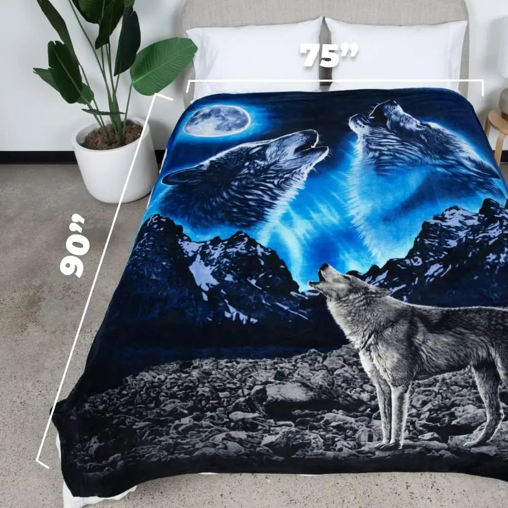 Howling Wolf Moonlight Mountain Κουβέρτα με σχέδιο άγριας φύσης για διακόσμηση υπνοδωματίου, δώρο για αυτόν, NatureStyle