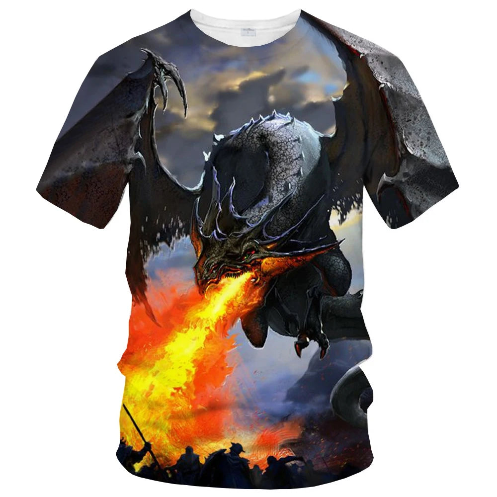 Summer fashion trend fun 3D printed dragon pattern creative casual soft and comfortable short-sleeved T-shirt