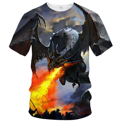 Summer fashion trend fun 3D printed dragon pattern creative casual soft and comfortable short-sleeved T-shirt