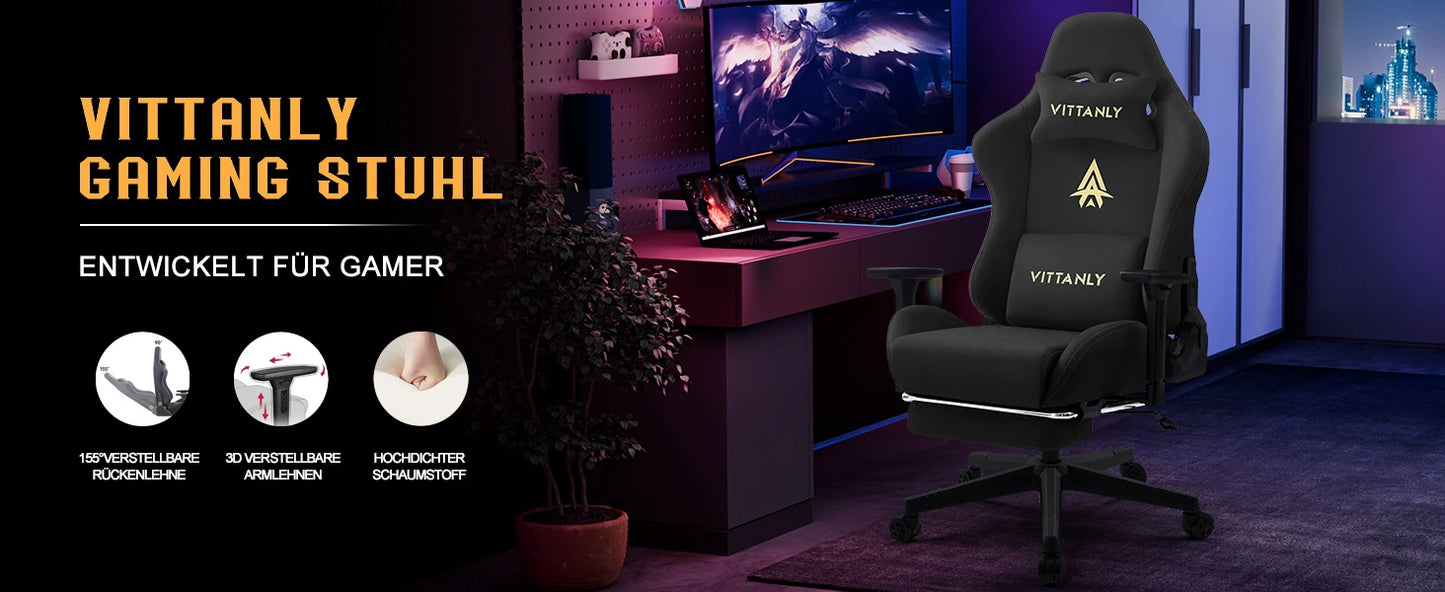 Cadeira Gaming Vittanly Respirável para Escritório em Tecido de Alta Qualidade, Nova Cadeira de Secretária Ajustável e Giratória com Apoio para os Pés