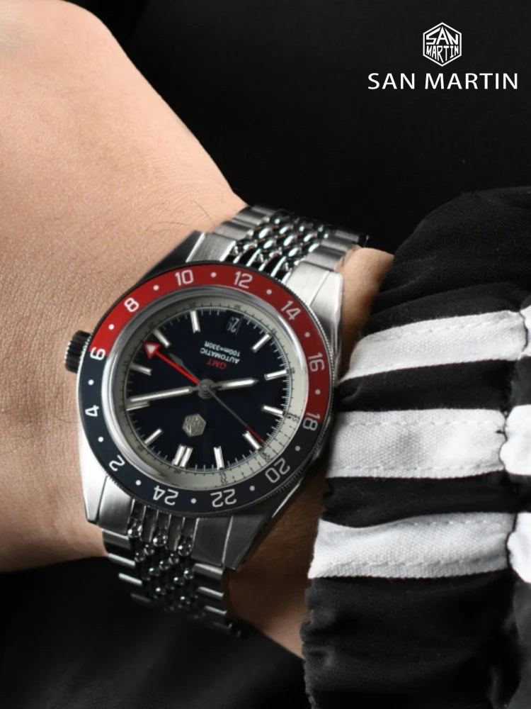 San Martin 39.5mm Limited Edition Full Lume Dial Automatic Men's Watch NH34 GMT 6H Date 10Bar Luxury Watch SN0116W