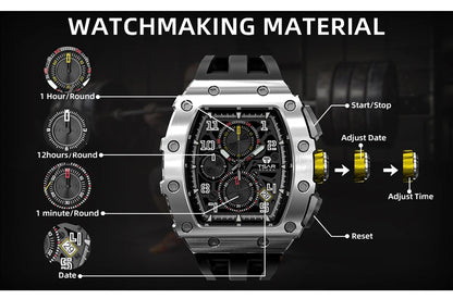 TSAR BOMBA Watch for Men Luxury Brand Tonneau Design Waterproof Clock Stainless Steel Wristwatch Fashion Rectangle Men's Watch