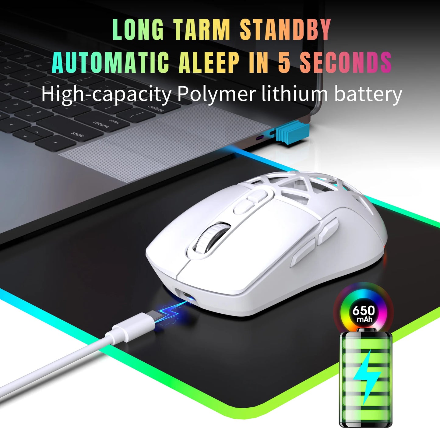 Ratón gaming HXSJ T26 de doble modo 2.4G+BT5.1, inalámbrico para portátil, 4800DPI ajustables, óptico, ergonómico para gamer