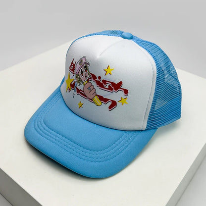 Trucker-Caps im amerikanischen Stil mit Cruise-Print, Anime-Motiven und neuem Schriftzug – atmungsaktive Baseballmützen mit Netzfutter für Herren und Damen, vielseitig kombinierbar