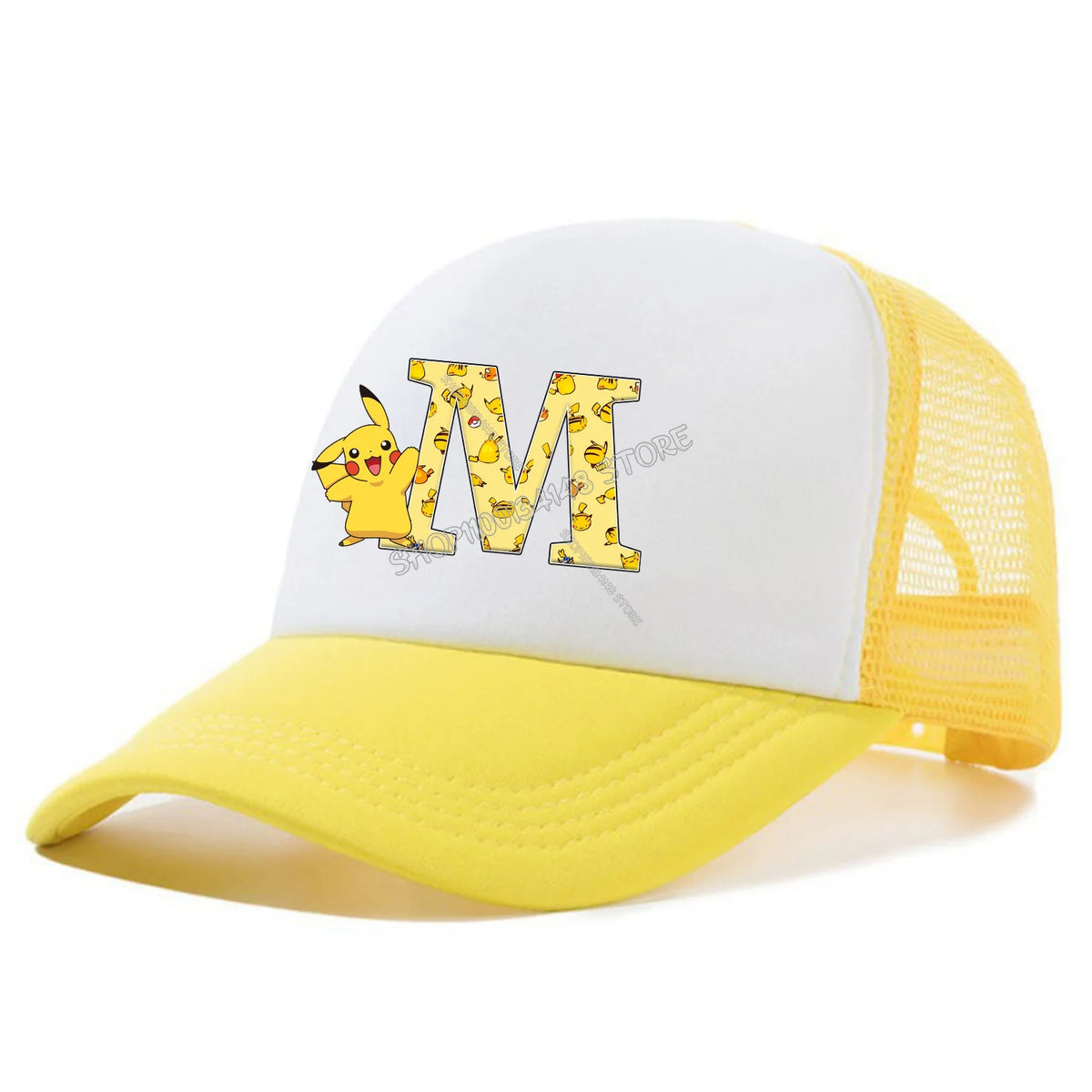 Cappellino con visiera Pokemon Pikachu, cappellini da baseball con lettere A-Z in stile cartone animato, cappellino estivo alla moda in rete traspirante, cappellino coordinato genitore-figlio, cappotto da bambino, regalo per bambini
