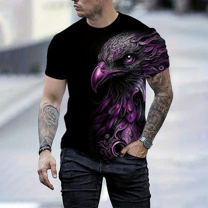 T-shirt de Verão para Homem com Estampado 3D de Águia, Manga Curta, Lazer Outdoor, Secagem Rápida e Respirável