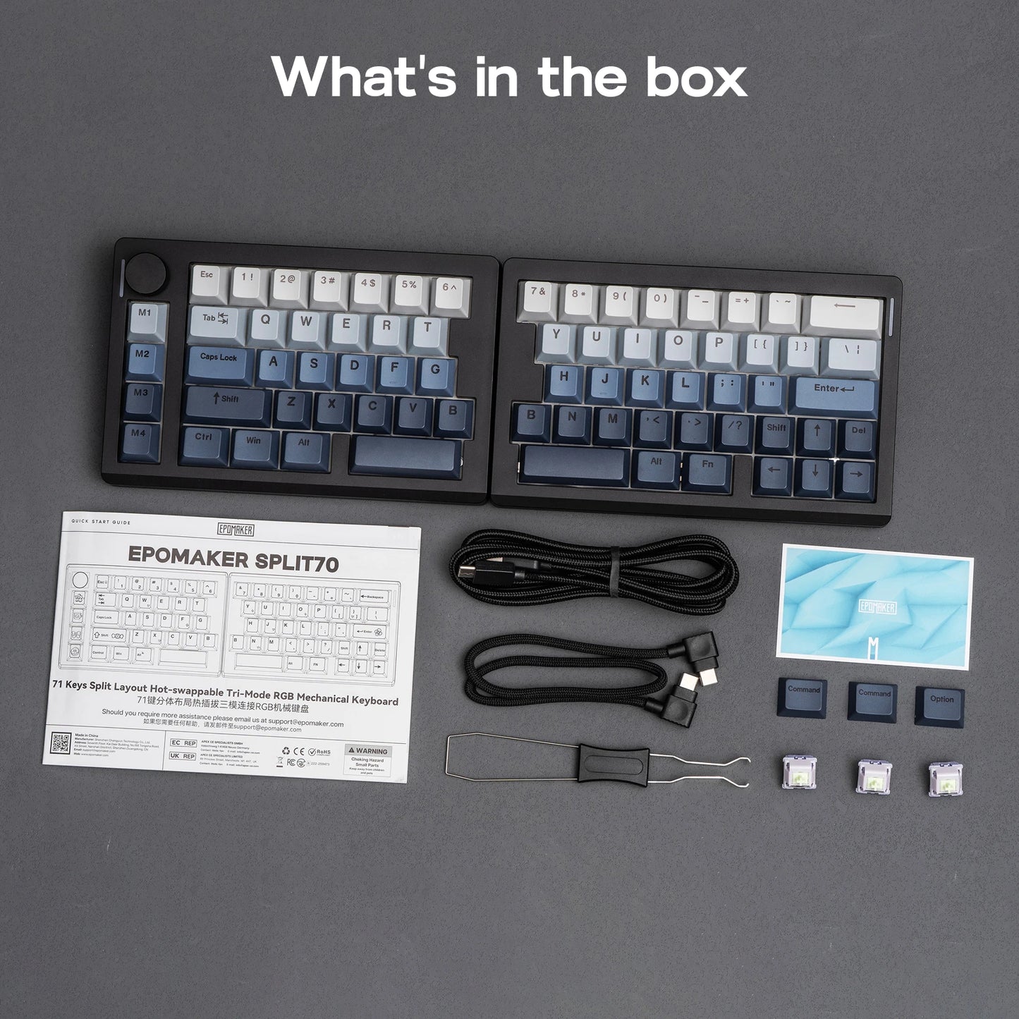 Teclado mecánico inalámbrico EPOMAKER Split70 QMK/VIA 70% con diseño dividido, conexión cableada/BT/2.4Ghz y perilla programable, modificador Mac