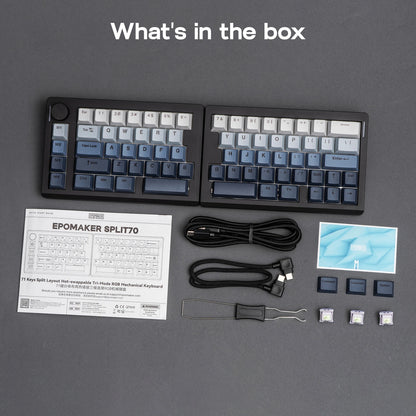 Teclado mecánico inalámbrico EPOMAKER Split70 QMK/VIA 70% con diseño dividido, conexión cableada/BT/2.4Ghz y perilla programable, modificador Mac