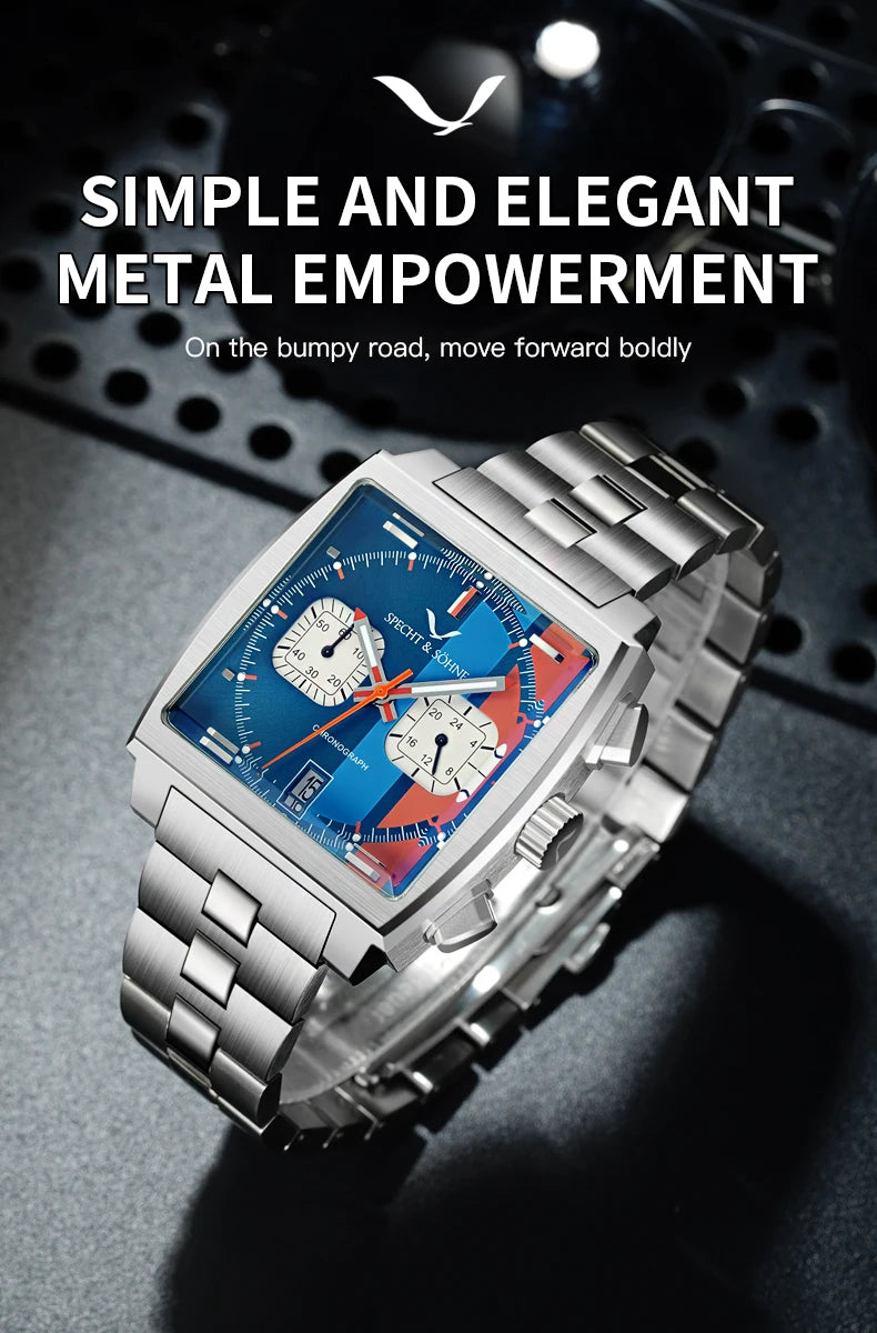 2024 Specht & Sohne New Classic Men's Quartz Watch Blue Color Stainless Steel Japan VK63 Movement Genuine Leather Montre Homme 39MM