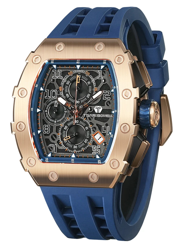 TSAR BOMBA Watch for Men Luxury Brand Tonneau Design Waterproof Clock Stainless Steel Wristwatch Fashion Rectangle Men's Watch
