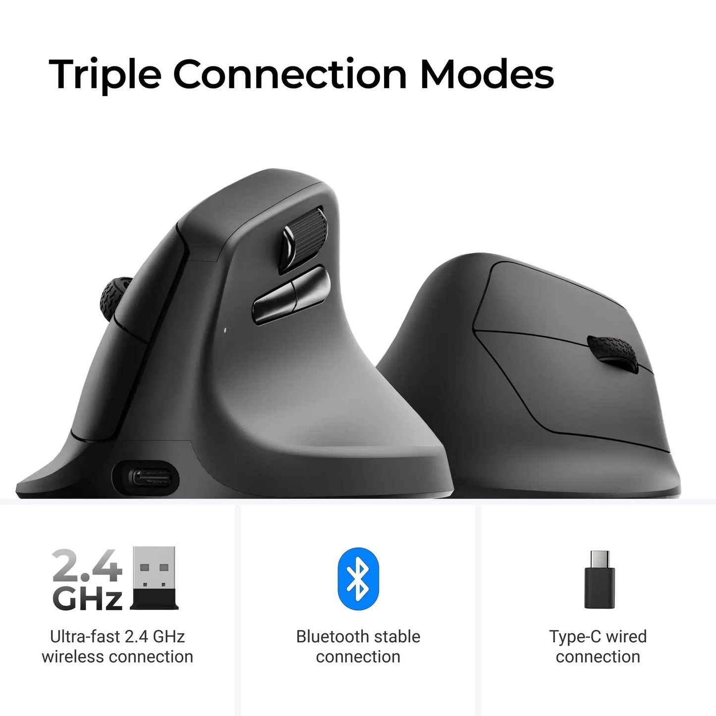 Rato Ergonómico Sem Fios Keychron M5 Ótico com Taxa de Polling 8K, 2.4GHz e Bluetooth, USB Type-C, Sensor 3950