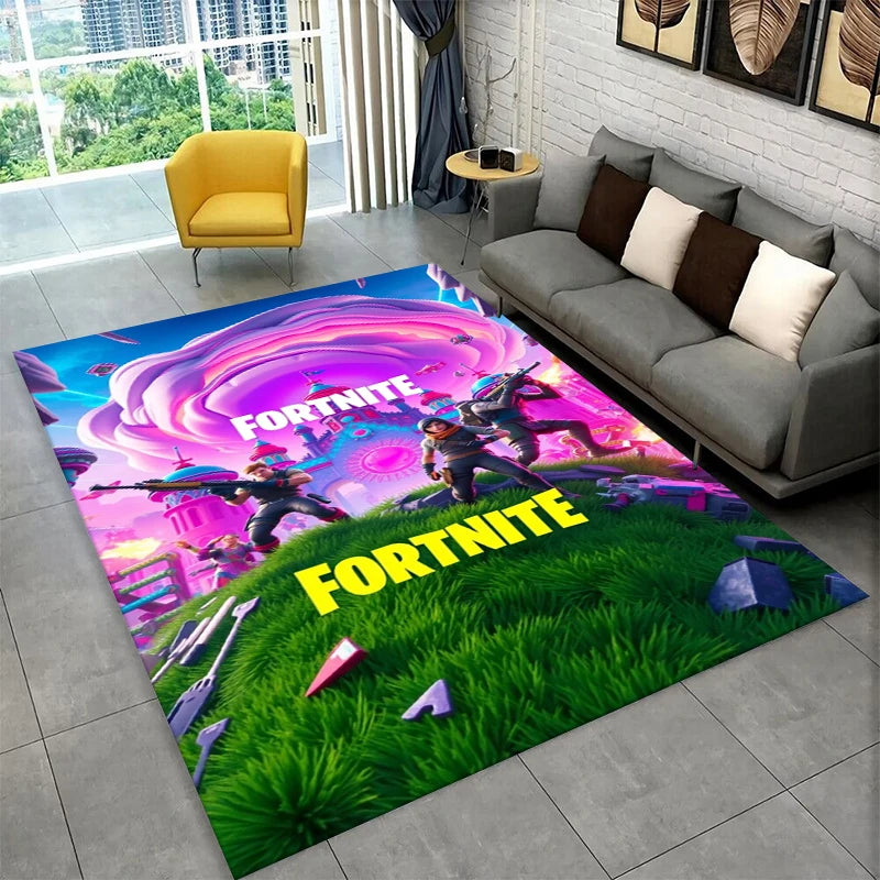 Tapete Gamer Cartoon F-Fortnite para Sala de Jogos, Quarto, Sala de Estar, Sofá e Decoração de Casa, Tapete Infantil Antiderrapante para Área de Brincar