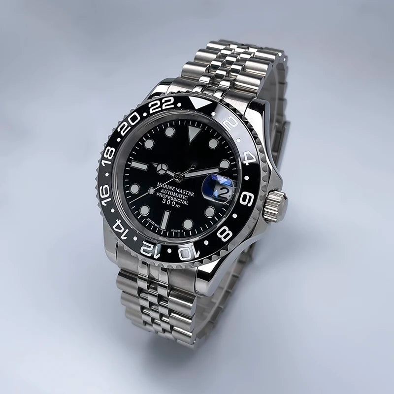 YM Style 40mm Mens Wristwatch, Bidirectional Rotate Bezel, Luminous Dial & Sapphire Crystal, Jubilee Bracelet for NH35 Movement