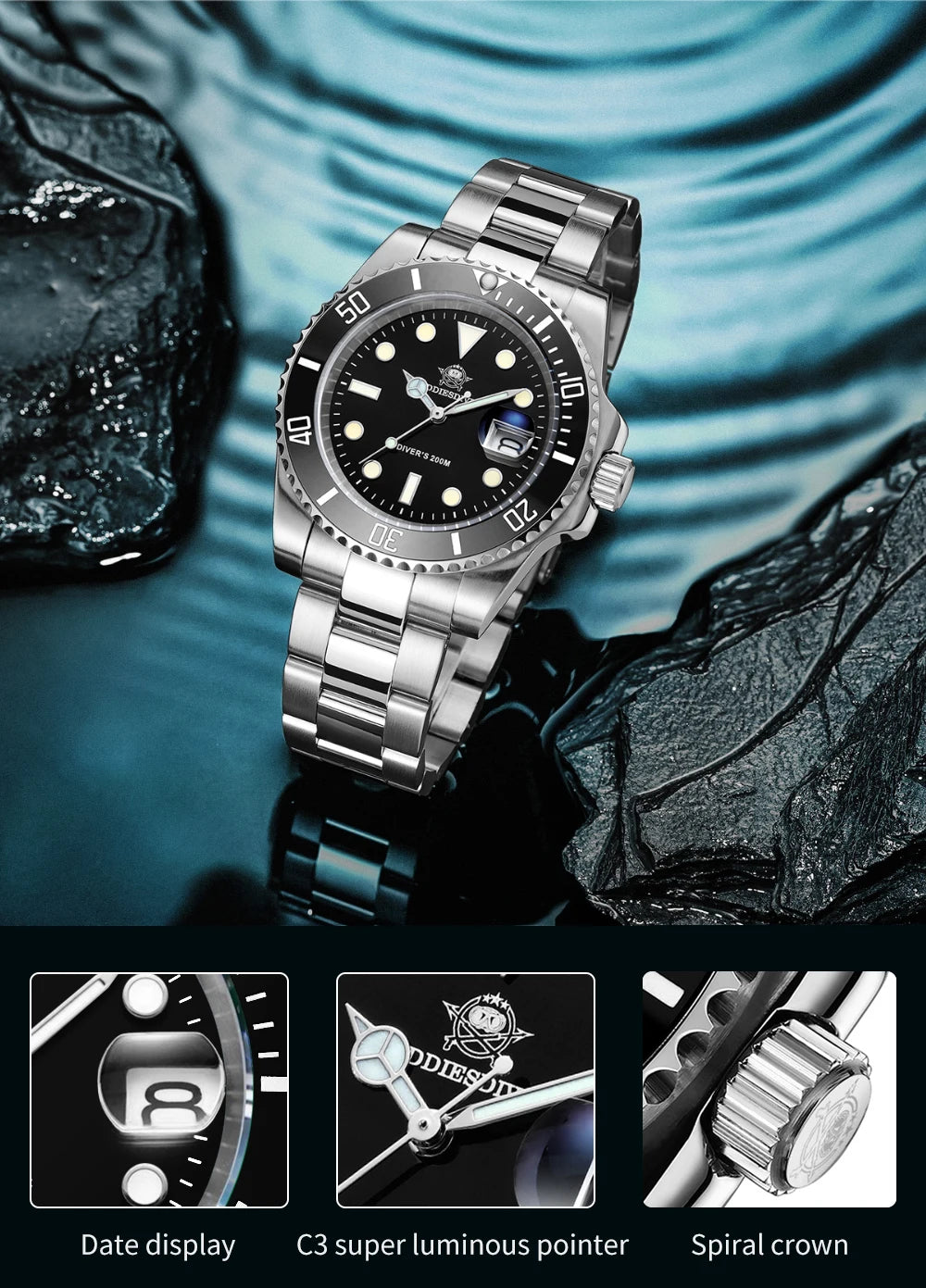 ADDIESDIVE Edelstahl-Uhr für Herren, europäische und amerikanische Business-Freizeit-Quarzuhr, wasserdichte Outdoor-Sportuhr