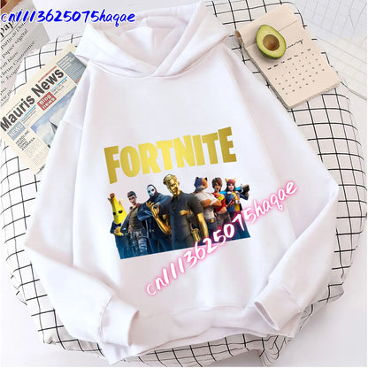 Sweatshirts Fortnite Novos para Criança, Hoodie com Estampado de Personagem de Jogo em Desenho Animado, Tops Casuais de Outono, Roupa de Inverno para Meninos Bebés