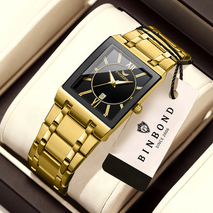 Reloj de pulsera de lujo BINBOND con mecanismo de cuarzo de alta precisión para hombre, luminiscente, resistente al agua, con fecha automática, fabricado en acero inoxidable duradero y de estilo informal.