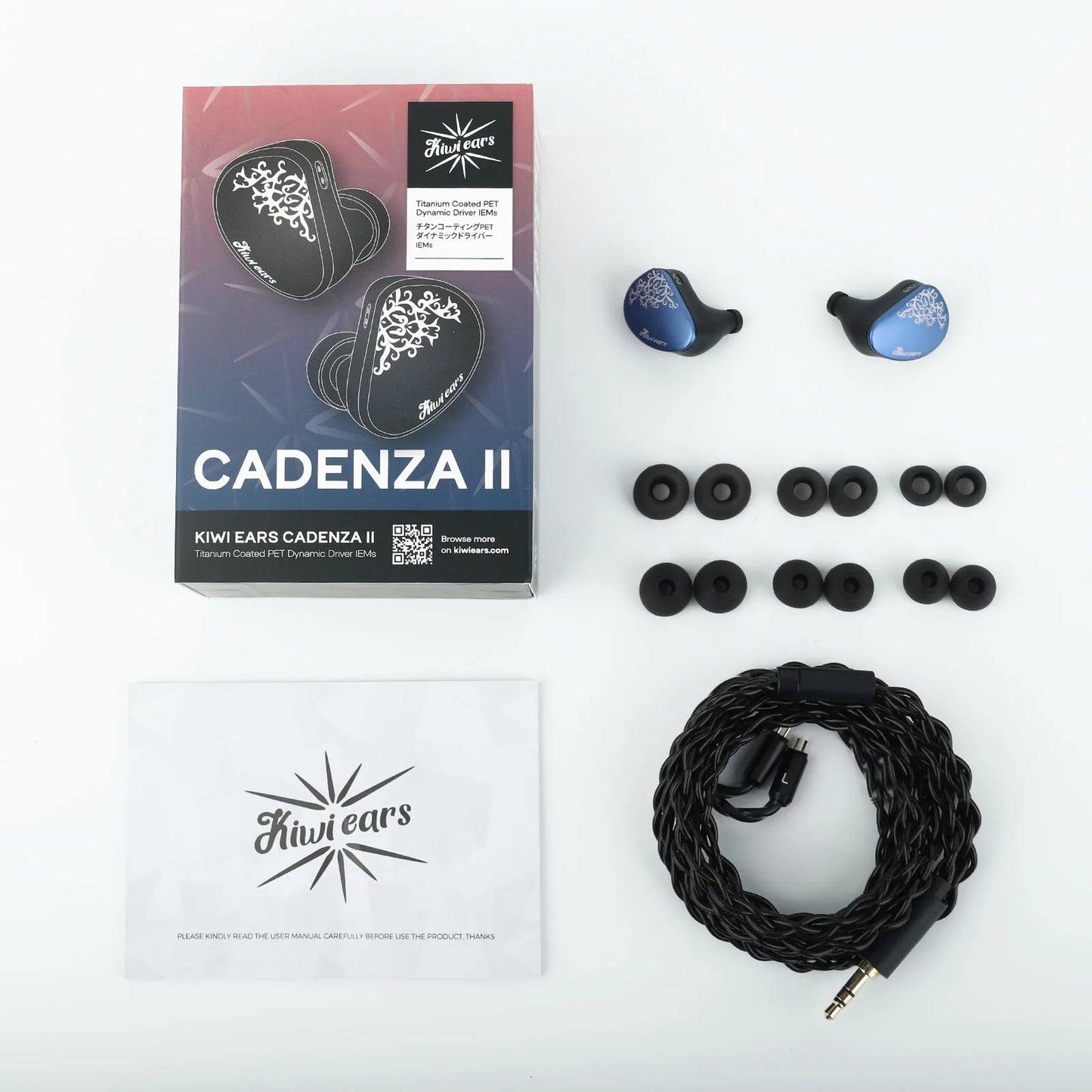 Auscultadores intra-auriculares HiFi Linsoul Kiwi Ears Cadenza II IEM com driver dinâmico de titânio de 10mm, KARS 2.0 e cabo amovível