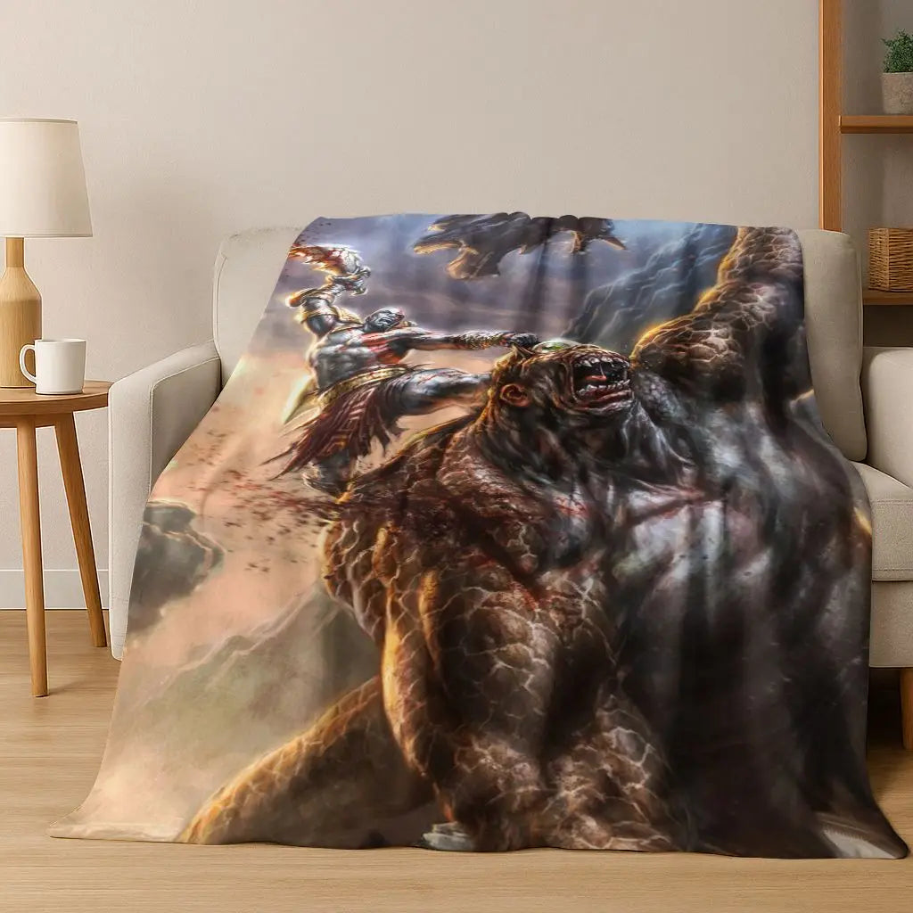 Classics God of War Kratos 3A Game Gamer Flannel Blanket,Warm and Cozy Soft Throw Blanket for Home Bedroom Bed Sofa Kid Gift