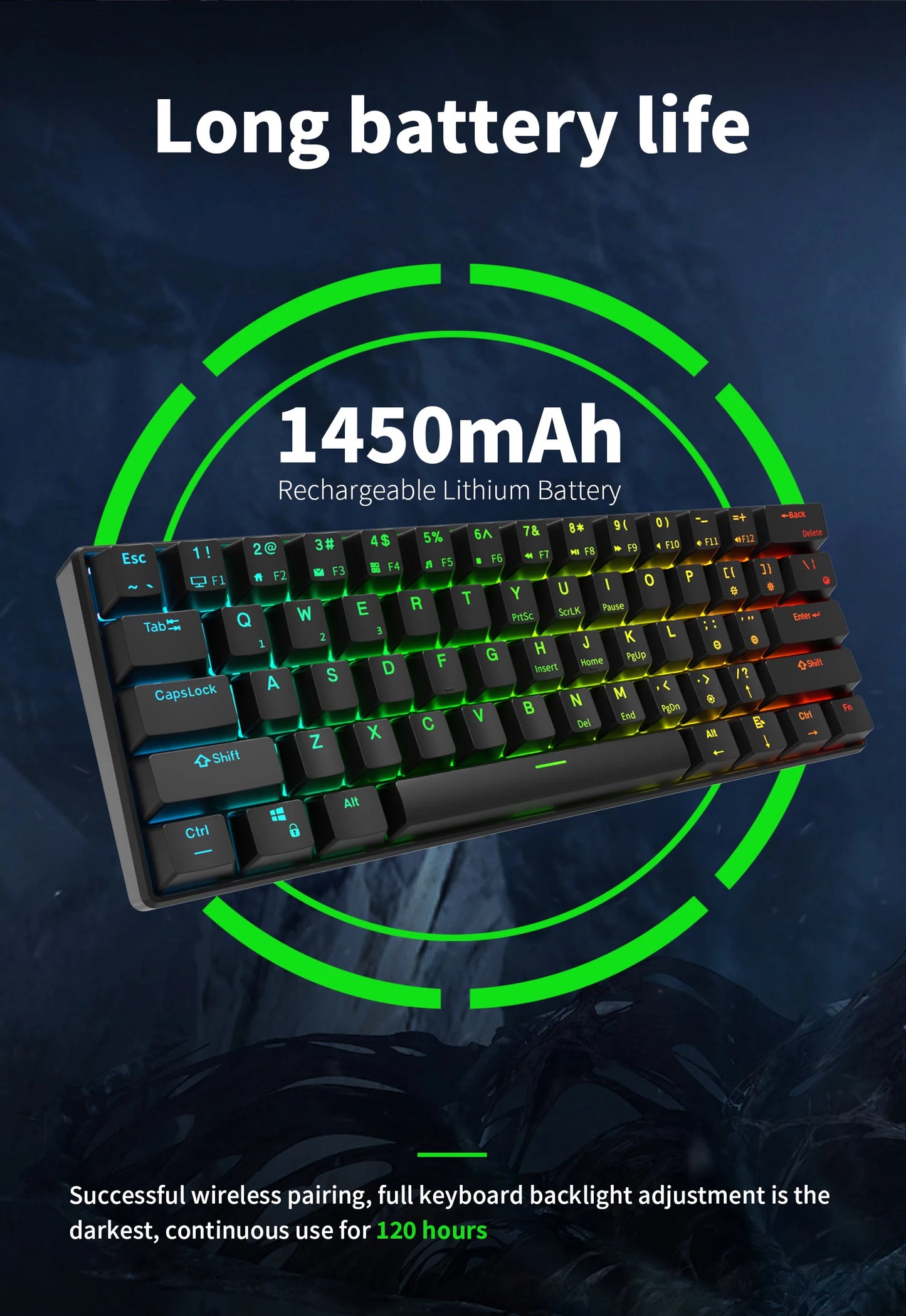 Teclado Mecânico Gaming RK Royal Kludge RK61 2.4G Sem Fios Bluetooth Tri-Mode 61 Teclas RGB Retroiluminado Mini Hot-swappable