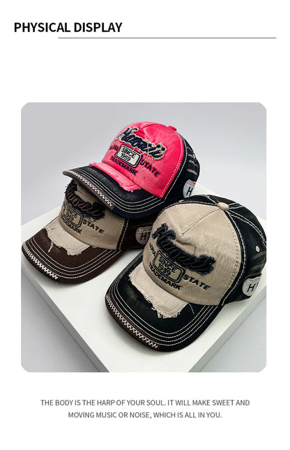 Gorras de béisbol vintage coreanas lavadas para hombre y mujer, de algodón, con cierre snapback, bordado de letras, versátiles, modernas e informales con efecto desgastado
