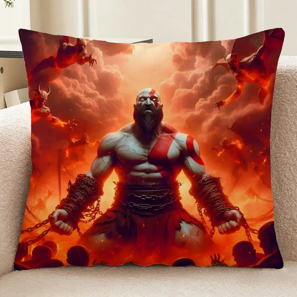 God of War Ragnarok Cushion Cover Washable Linen-Look for Daily Sofa Home Household Room Decor