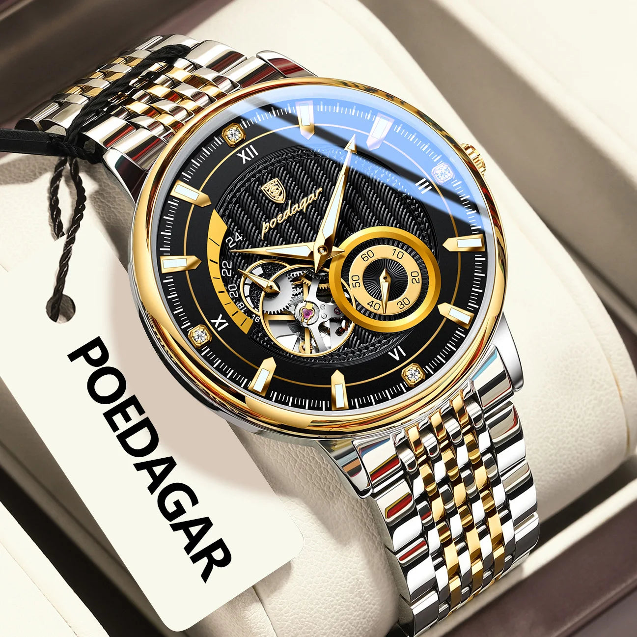 POEDAGAR Top Luxury Man Wristwatch Luminous Hollow Tourbillon Stainless Steel Men Clock Mechanical Automatic Men's Watches Reloj