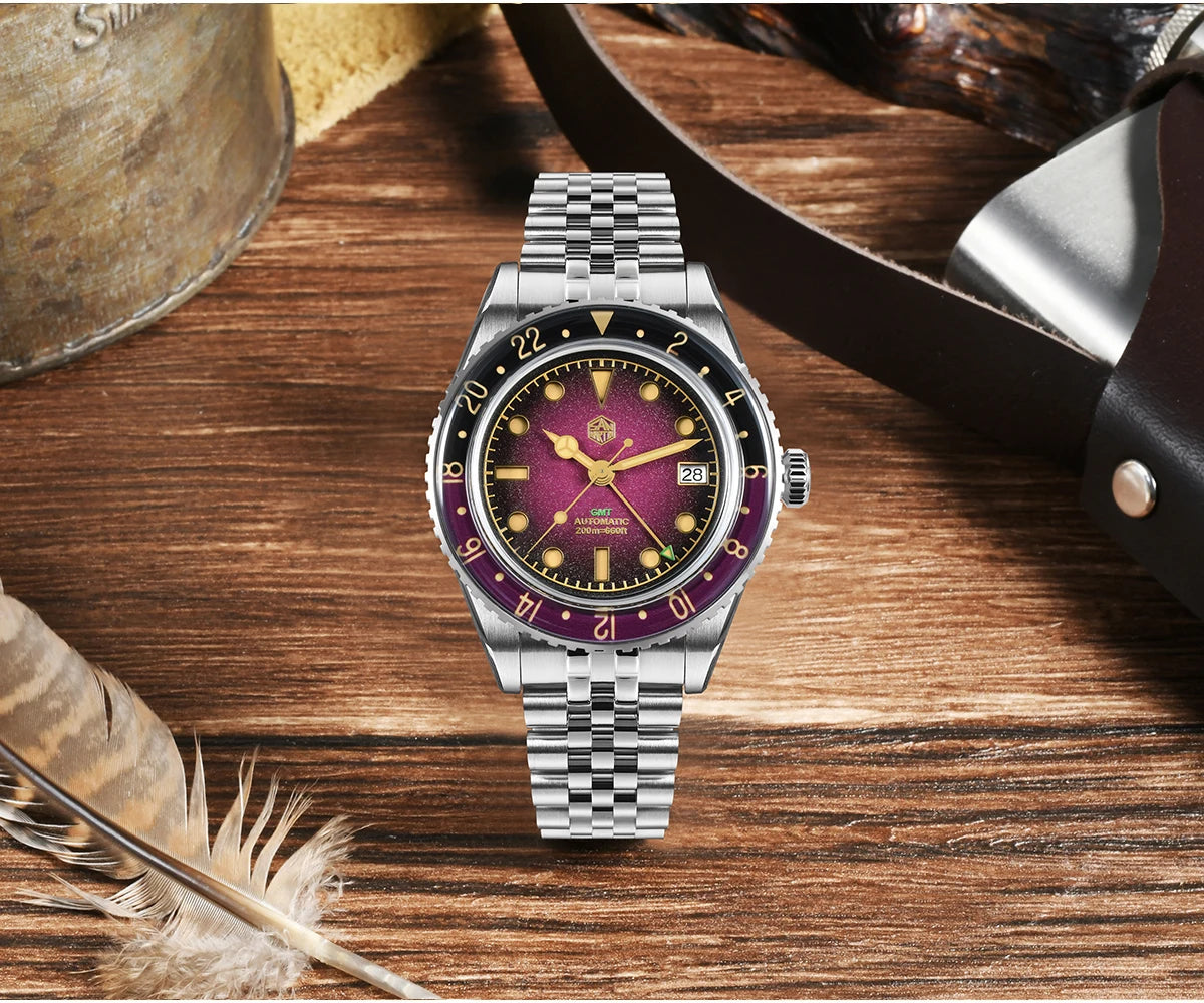 San Martin 2025 Men's Watches, Retro NH34 GMT Sandwich Dial, 40mm Bidirectional Sapphire Bezel, Luxury Sports Watch, 20Bar