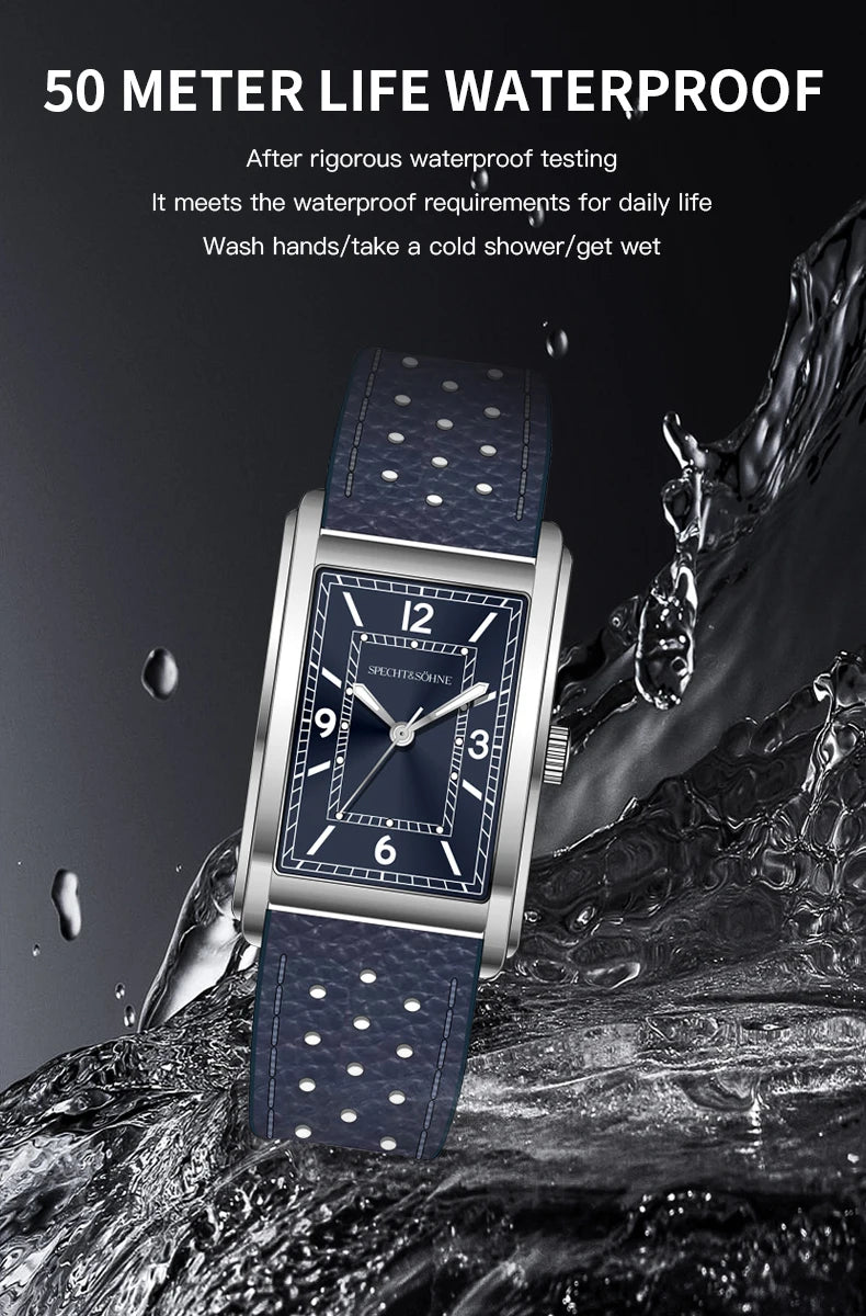 Specht & Söhne New fashion 28MM Square Watch For Men VH31 Movt Sports Watches Blue Stainless Steel Sapphire Crystal Waterproof