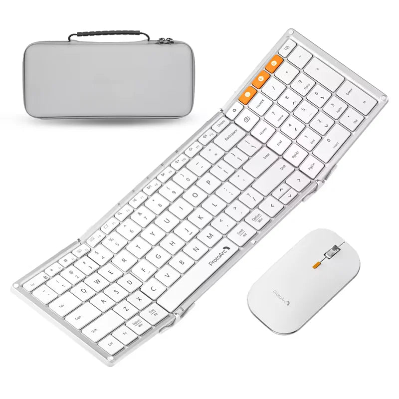 ProtoArc Foldable Keyboard and Mouse, XKM01 Combo for Business Travel 2.4G+Dual Bluetooth Portable  for Laptop iPads Tablets