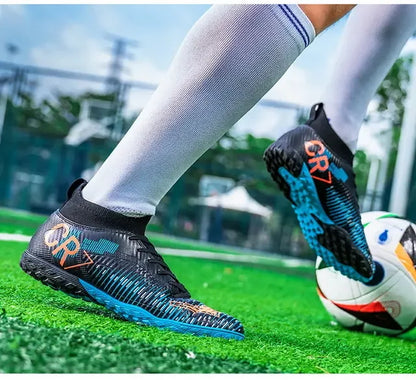 Kids Anti-Collision Toe Football Boots Lace-Up Closure Short Non-Slip Studs Wearproof Breathable Outdoor Grass Game Shoes