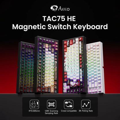 Teclado AKKO TAC75 HE com interruptores magnéticos, formato 75%, teclado gaming Rapid Trigger 0.005mm 8K RGB com fio, teclado personalizado para esports para gamers