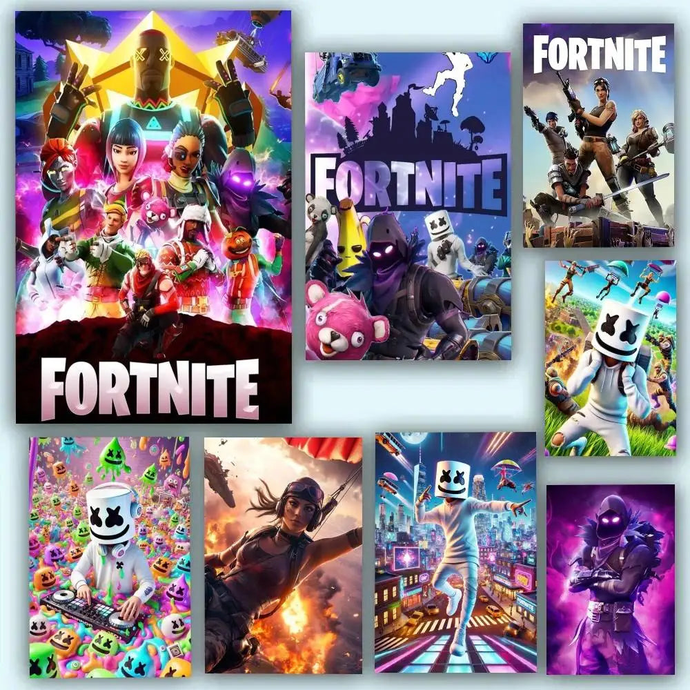 Game F-F-Fortnite Posters Self-Adhesive Waterproof Ideal For Living Room Bedroom Bar Decoration