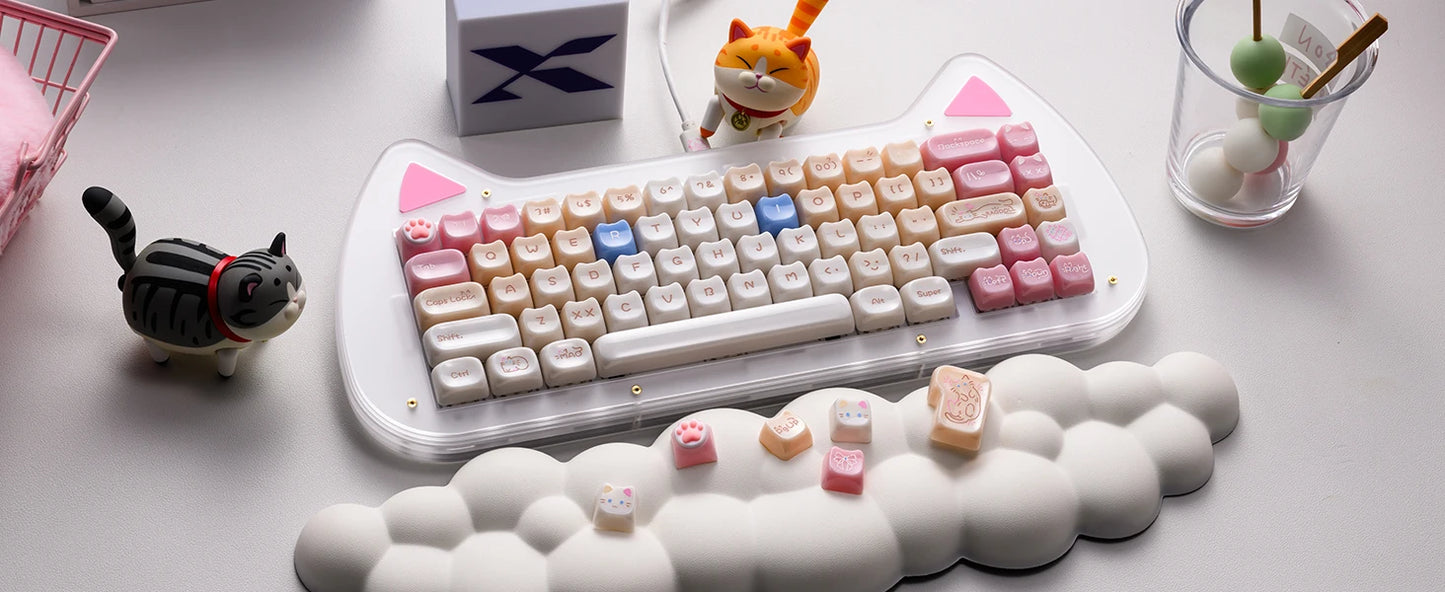 XVX 148 teclas teclas con temática de gatos perfil MAO, teclas coreanas brillantes y adorables para teclado 61 64 68 78 87 96 98 104 108