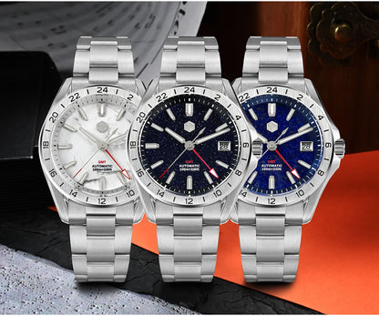 Reloj de lujo para hombre San Martin 39mm con esfera de aventurina, NH34 GMT automático mecánico, zafiro, resistente al agua, luminoso, SN0129