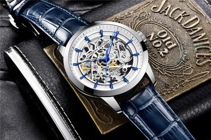 PAGANI DESIGN New Skeleton Men's Mechanical Watches Top Luxury Automatic Watch Men Blue Leather Waterproof Wrist watch Men