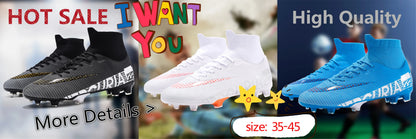 Black Men's Soccer Shoes AG/FG Cleats Training Football Boots High Ankle Sports Shoes for Men Kids Adults Sneakers Sizes 35-45