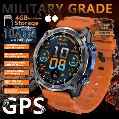 New Men TANK GPS Map Smart Watch Outdoor Compass 1000mAh Large Battery 10ATM Waterproof Bluetooth Call Sports AMOLED Smartwatch